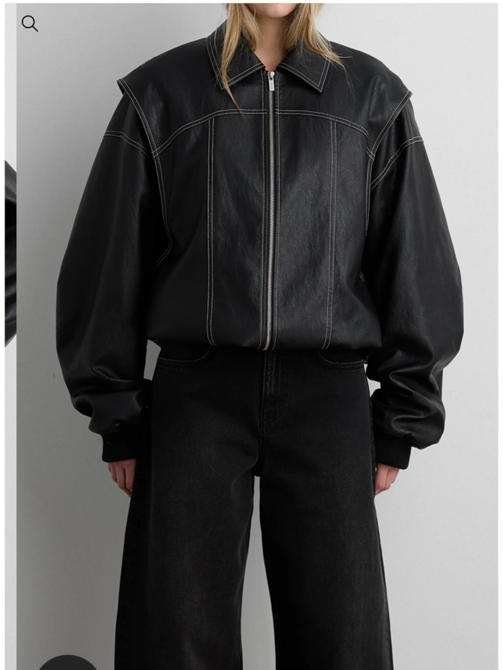 OAK + FORT Black Faux Leather Zip Jacket - Picture 2 of 3